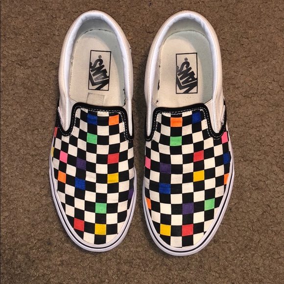 multi colored checkerboard vans